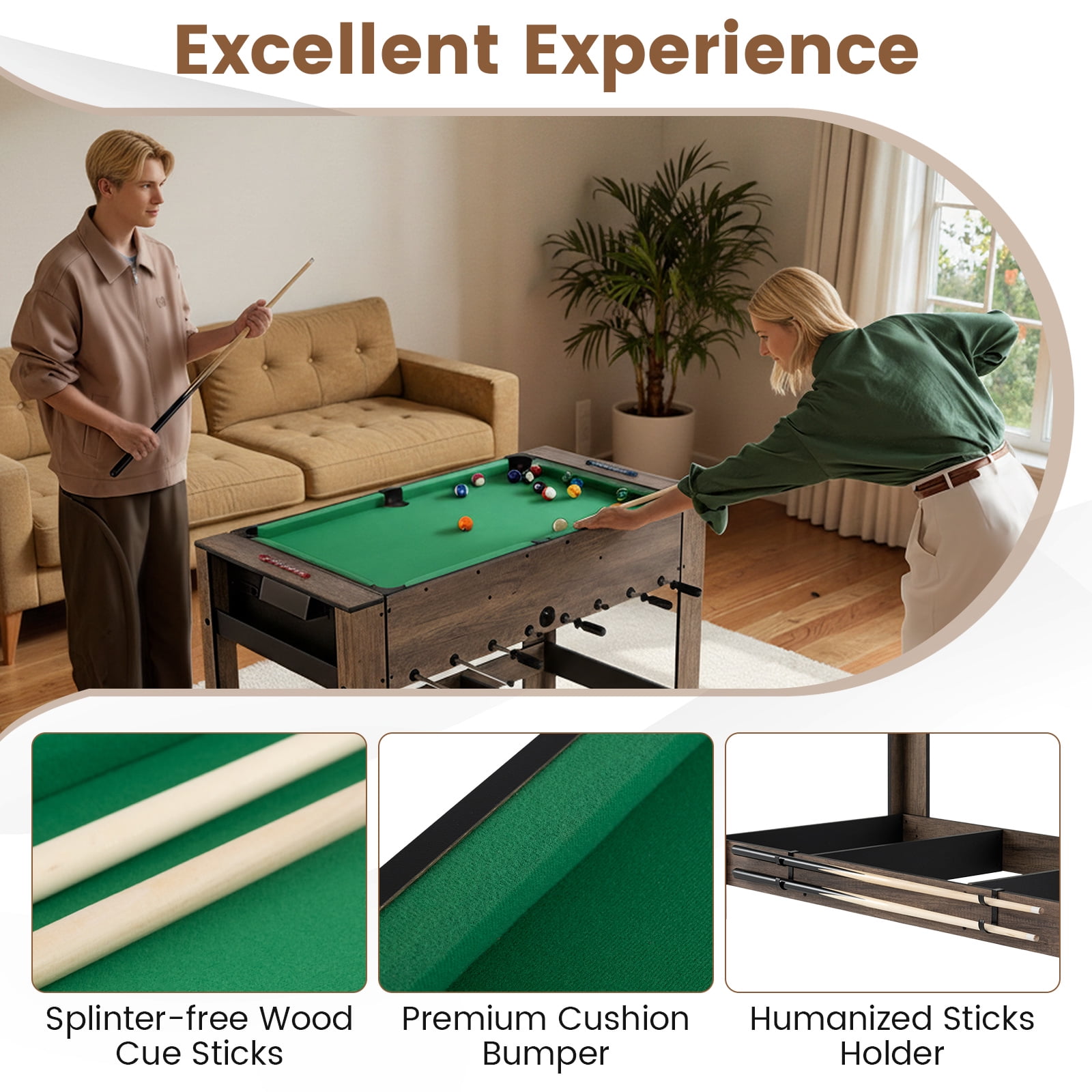 Gymax 2-in-1 48'' Swivel Multi Game Table w/Legs 2 Balls Cue Sticks Triangle Brush