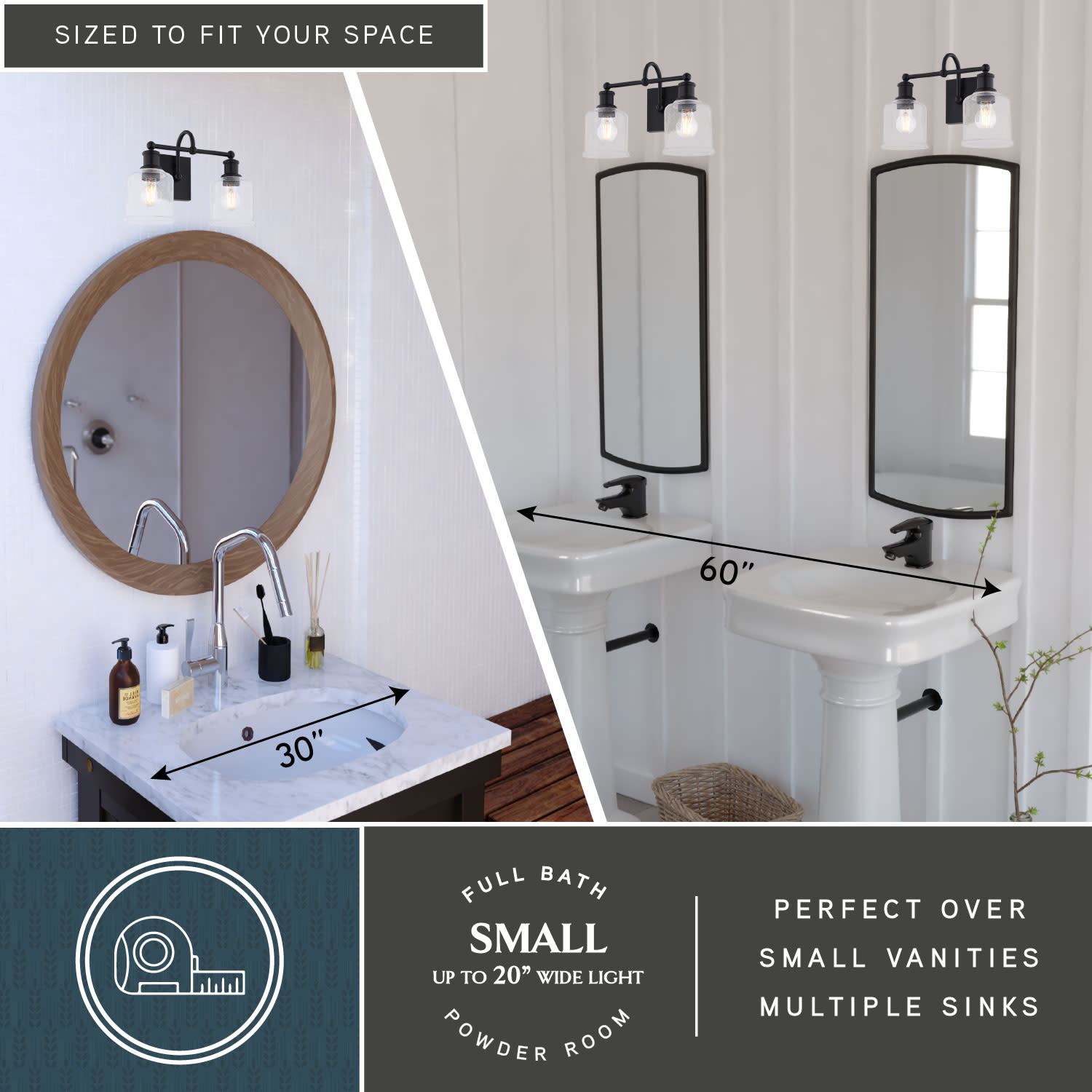 Northbrook 2-Light 16 in. Wide Matte Black Traditional Bathroom Vanity Lighting Fixture, Clear Seeded Cylinder Glass Shade, Dimmable, LED Compatible, Over the Mirror Mounted Steel Wall Sconce