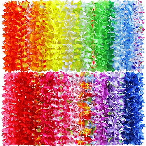 Myamy 50 counts Tropical Luau Flower Lei Theme Party Favors Hawaiian Leis Necklace Hawaii Silk