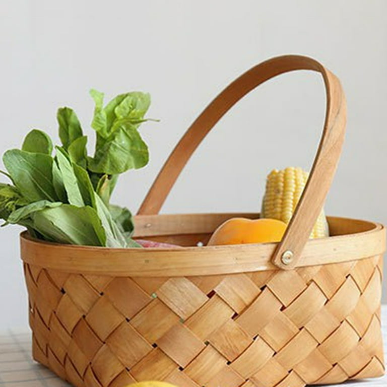 Hand Woven Wood Chip Basket Vegetable Basket L Hand Woven Wood Basket  Vegetable Fruit Home Daily Necessities Easter Storage Basket New 