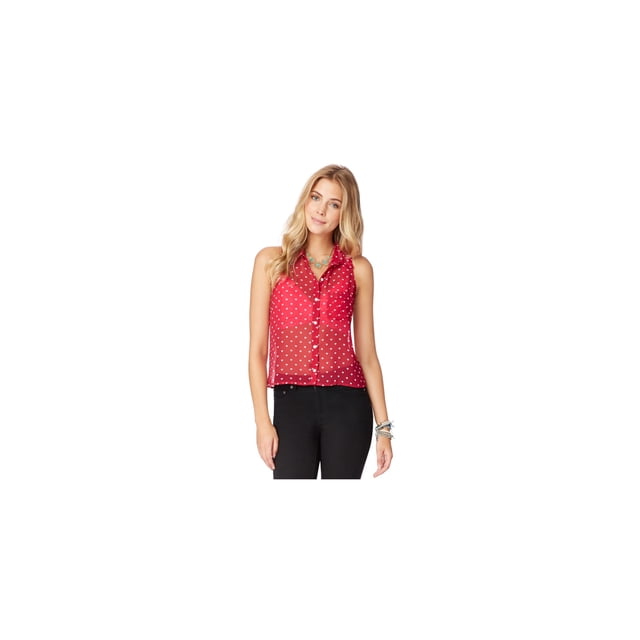 Blusa transparente Aeropostale con botones de corazón rojo extragrande