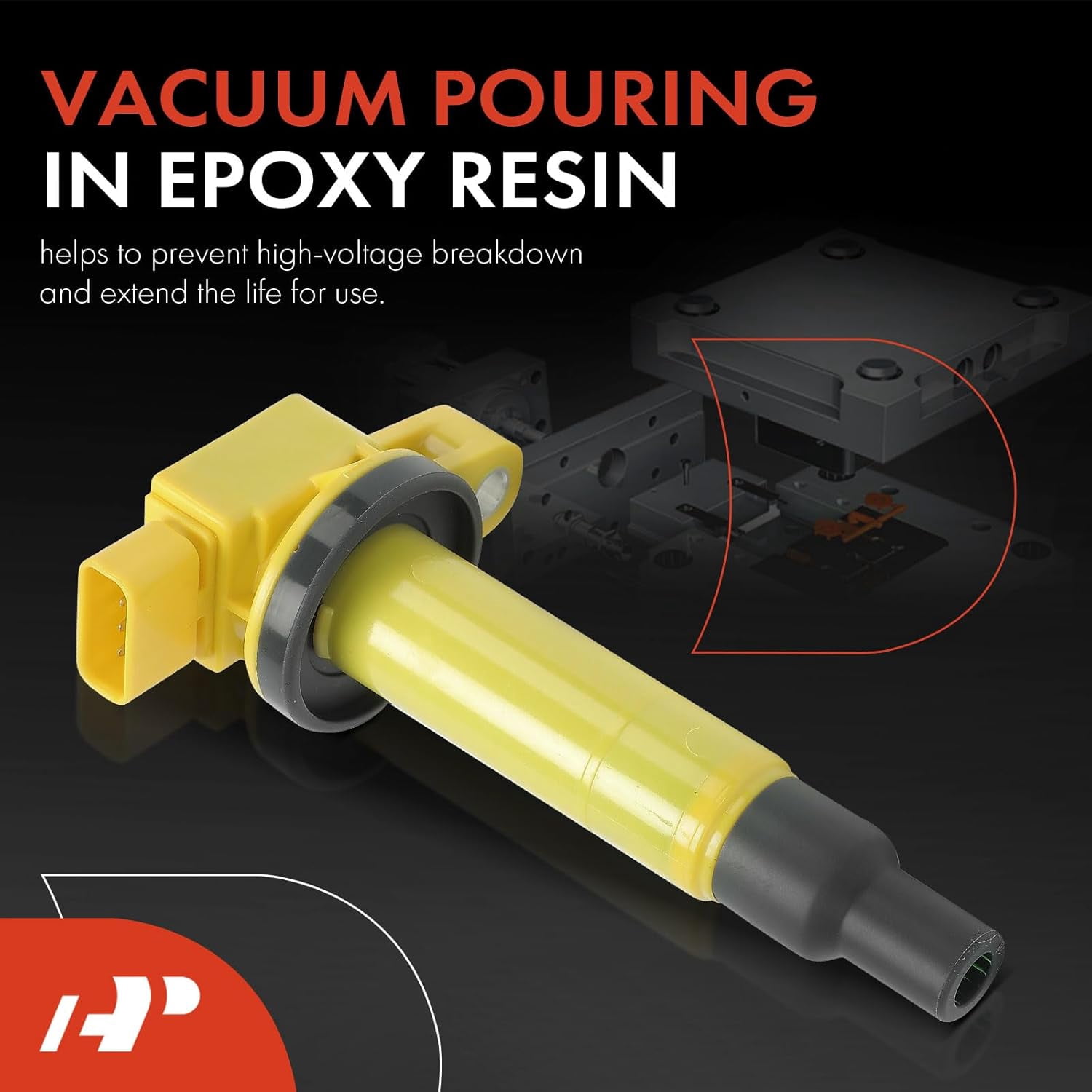 A-Premium (Yellow) Engine Ignition Coil Pack Compatible with Toyota Prius 2001-2009, Prius C 2012-2019, Yaris 2006-2018, Echo 2000-2005 & Scion xB 2004-2006, xA 2004-2006, 1.5L, 4-PC Set