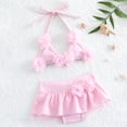 thumbnail image 2 of Xudanell Baby Girl Flower Swimsuit 3Pcs Halter Triangle Tops Ruffle Bottoms Sun Hat Bikini Set Bathing Suit Swimwear (Pink, 6-12 Months), 2 of 6