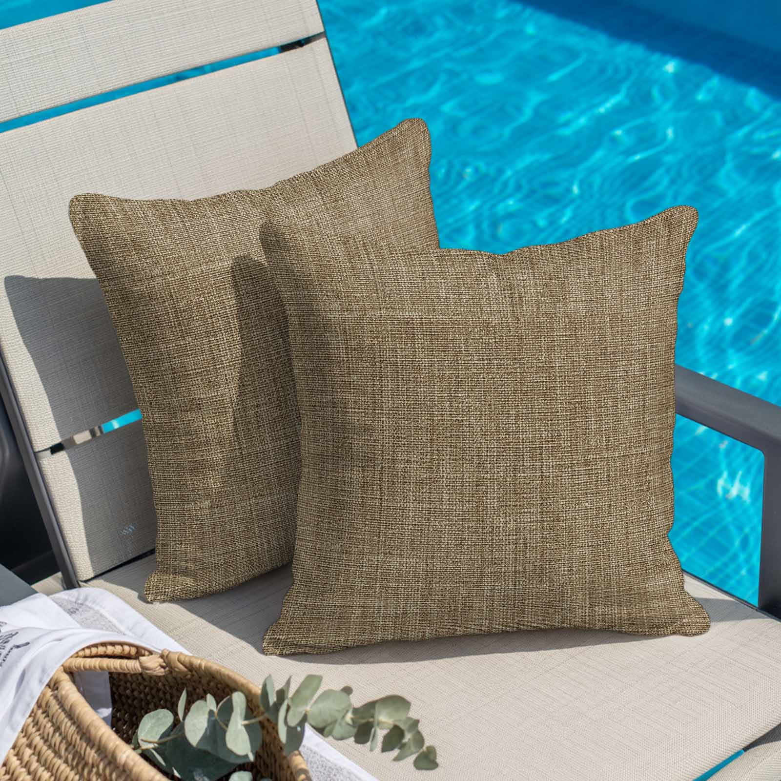 Brown Pillow Covers 24x24 Inch, Farmhouse Burlap Solid Beige Color Modern Linen Texture Linen Pillowcase with Invisible Zipper, Decorative Throw Pillow Covers Cushion Case for Couch Sofa Bed