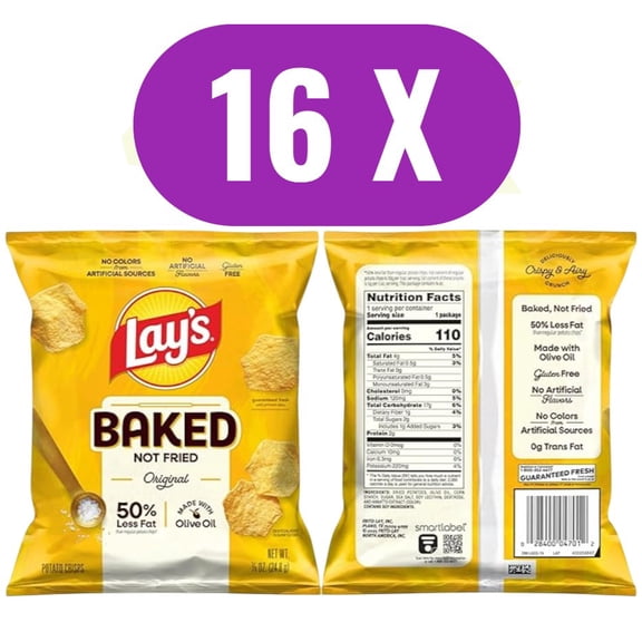 Baked Lay's Original Potato Crisps, 0.875 oz Bags, 16 Count, Bundled By Shoppyway