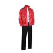 80s Pop Star Costume Red Zipper Jacket Music Note Shirt Pants Halloween Adult Men Outfit Set