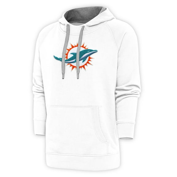 Men's Antigua White Miami Dolphins Victory Chenille Pullover Hoodie