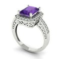 thumbnail image 2 of 2.78 ct Emerald Cut Natural Amethyst with Simulated Diamond Halo Accents 18K White Gold Womens Engagement Ring, 2 of 6