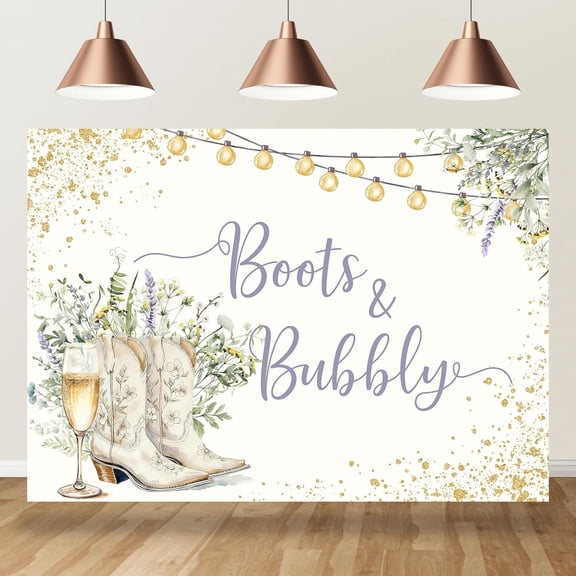 7x5FT Boots and Bubbly Bridal Shower Backdrop Western Floral Champagne Flowers Wedding Photography Background Bride to Be Engagement Party Decorations Banner Supplies Photo Booth Props