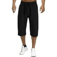thumbnail image 2 of Prolriy Mens Pants Linen Pants Men, Men Capri Pants Baggy  Pants Drawstring Yoga Beach Pants Men's Pants Black XXXL, 2 of 3