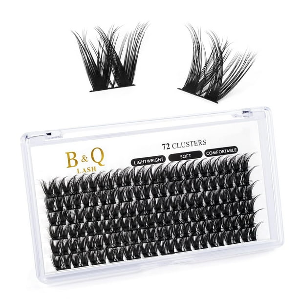 Lash Clusters Extensiones de pestañas DIY 72 grupos de pestañas CD Curl B&Q LASH Mega Volumen Pestañas individuales Extensiones de grupos de pestañas Wispy Lashes Cluster DIY en casa (NM-D-8-16MIX)