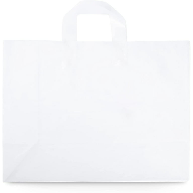 Frosted Plastic Shopping Bags with Handles, 16x6x12 / White / 100 PCS.