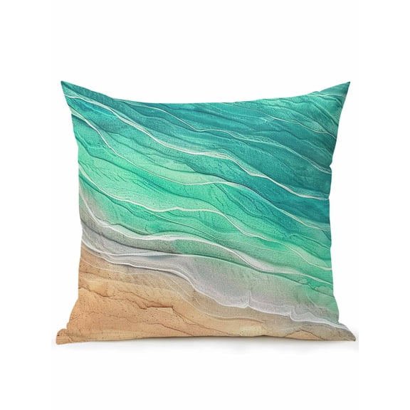 1 Pack Outdoor Throw Pillow, Teal Ombre Coastal Waterproof Pillow with Insert Included, Summer Nautical Beach Ocean Seaside Decorative Accent Cushion Sofa Pillows for Patio Porch, 16 x 16 In