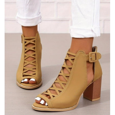 Womens Platform Open Toe Ankle Strap Zipper Back High Heel Sandals Dress Pumps Shoes