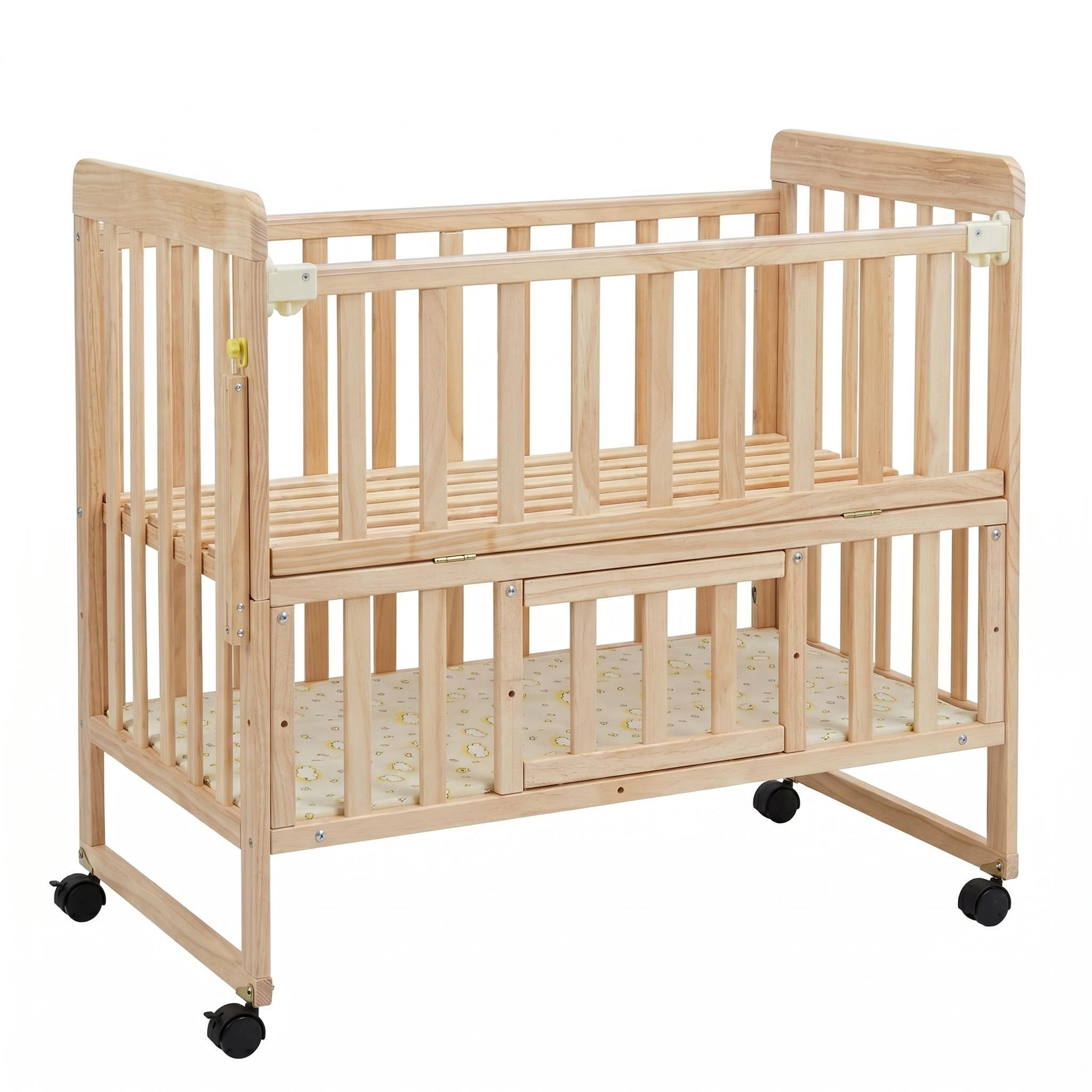Portable Mini Baby Convertible Crib,Bedside Sleeper Bed,Solid Pine Wood Bassinet,Playpen & Toddler Bed with Wheels & Under-Crib Storage,0-36M