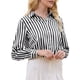 thumbnail image 4 of Camisa de satén a rayas para mujer Inspire Chic, con botones, de manga larga, blusa de oficina, S, negro y blanco, 4 of 5