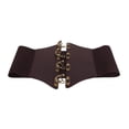 thumbnail image 7 of Women Thick Wide Waspie Waist Belt Faux Leather Lace-up Front Tied Elastic Stretch Corset Cincher Vintage Renaissance Punk Belt for Dresses Daily Party Outfits Brown A, 7 of 7