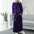 thumbnail image 4 of Defitshape Women's Plush Long Robe Soft Cozy Long Sleeve Full Length Fuzzy Fleece Bathrobe Spa Hot Tub Hotel Bath Belted Winter Fluffy Maternity Warm Kimono Pocket Purple Large, 4 of 5