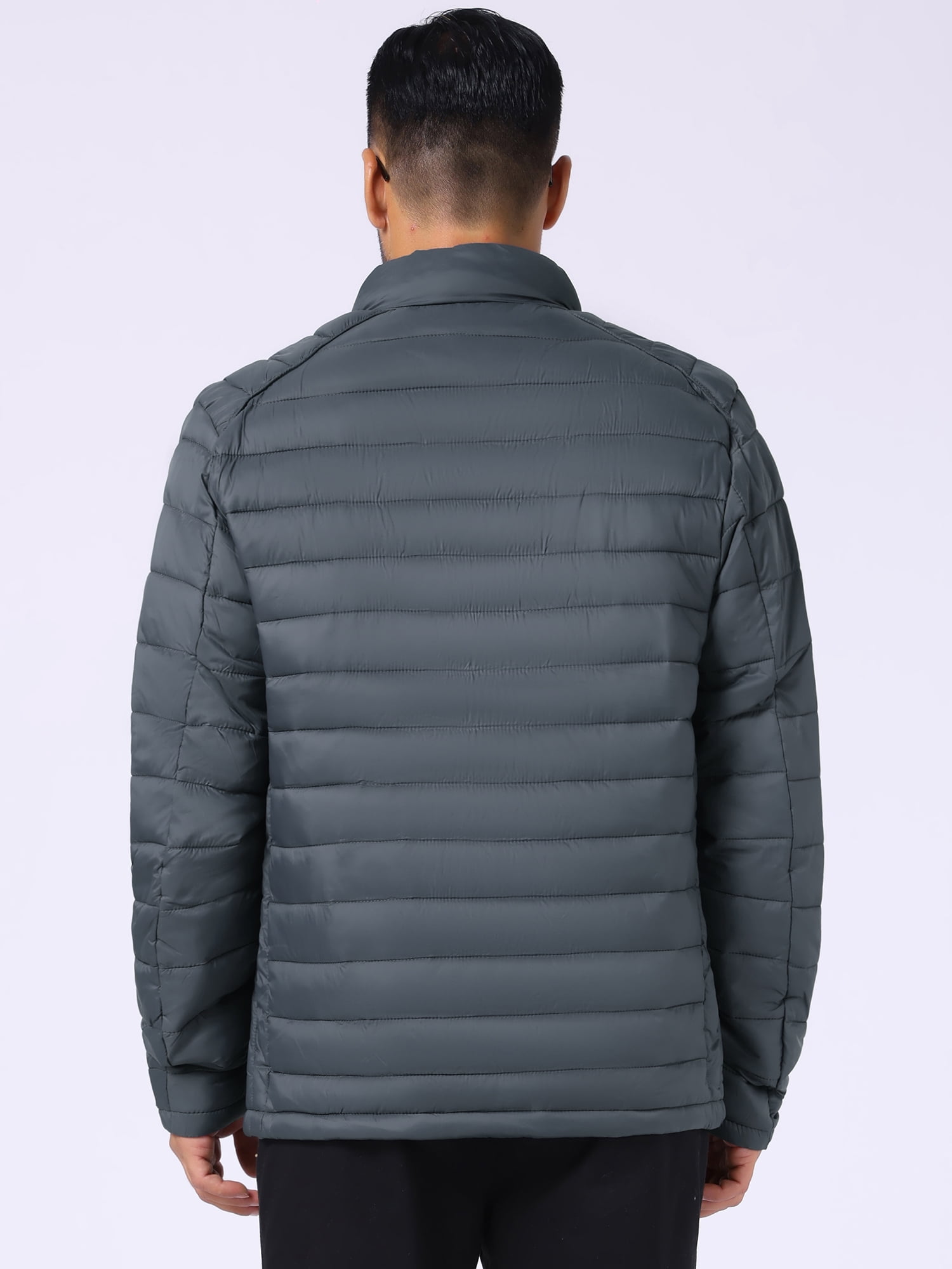 DARING DIVA Men's Winter Solid Stand Collar Zipper Quilted Puffer Jacket XL Gray