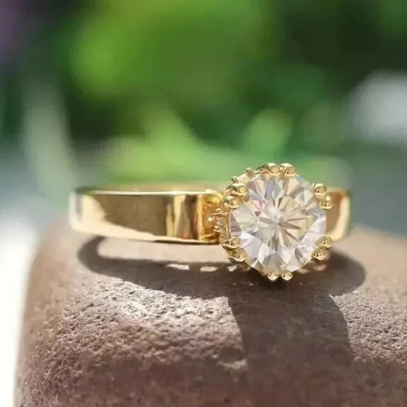 Shree Diamonds 2.00Ct Round Cut Natural Moissanite Diamond Solitaire Wedding Ring 14k Yellow Gold Plated