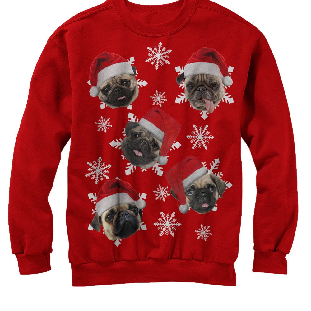 mens ugly christmas sweater pug snowflakes sweatshirt walmart com walmart dog christmas sweaters