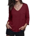 thumbnail image 3 of Loopsun Womens Long Sleeve Fall Tops Fashion Solid V Neck Pocket Thin Knit Casual Sweater Shirts, 3 of 5