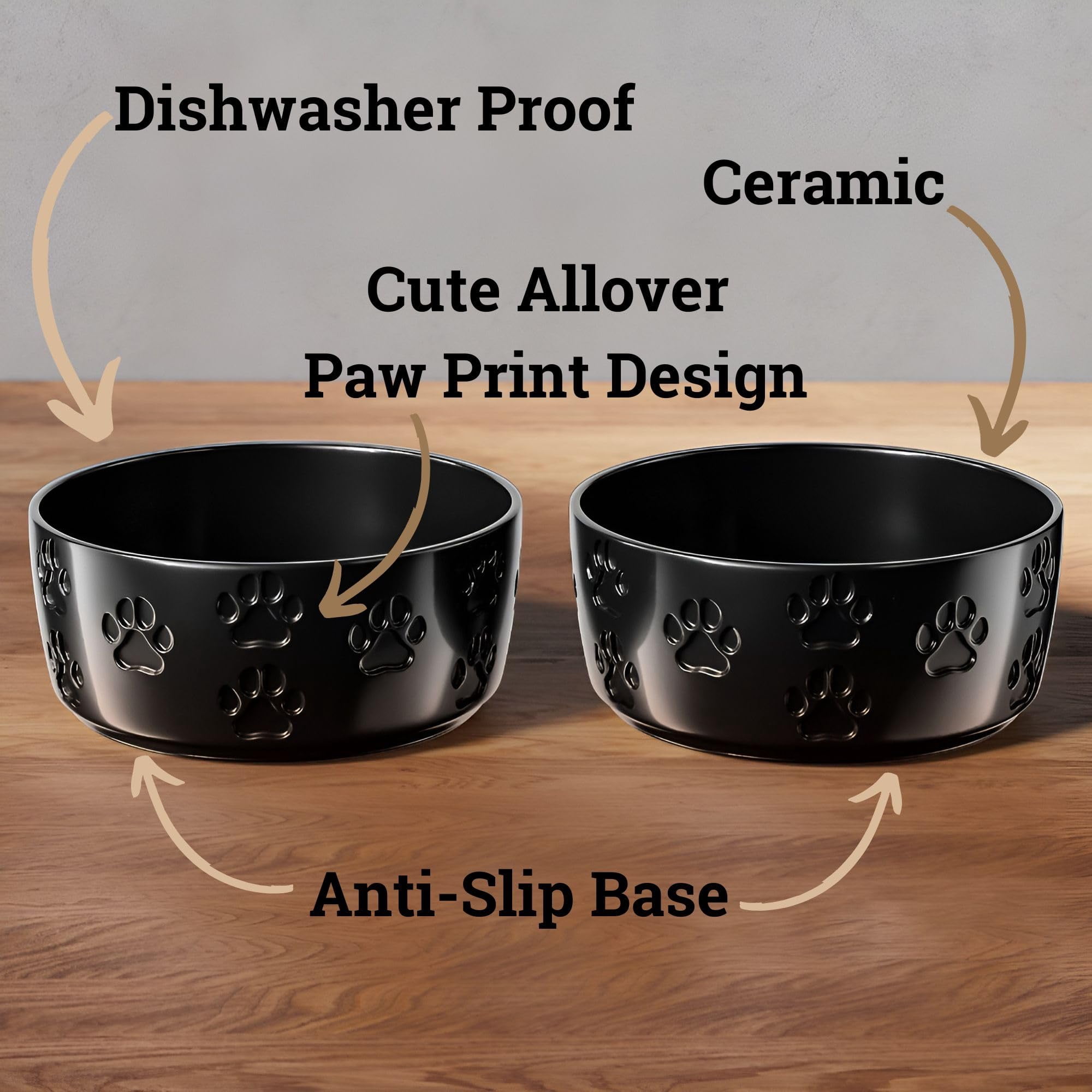 Ceramic Dog Bowl Set of 2 with Anti-Skid Base 5 Inch Wide 2 Cup Food and Water Bowls for Small Pets Non-Slip Rubber Bottom