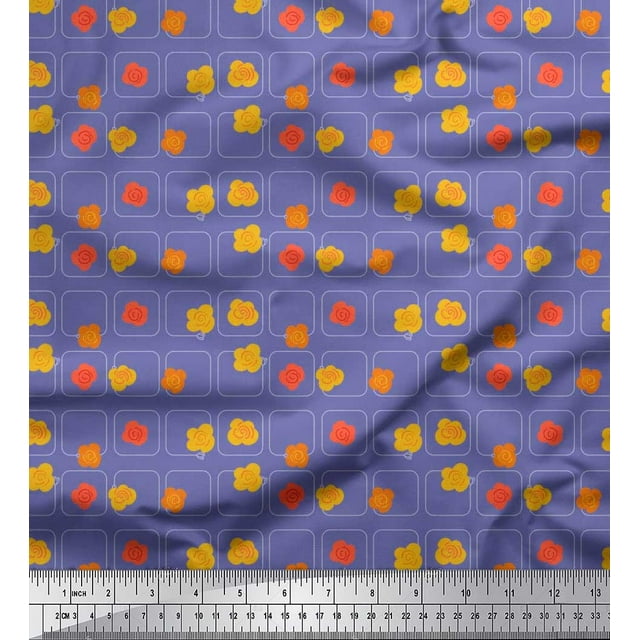 Soimoi polyester Crepe Fabric Square & Floral Artistic Fabric Prints By Yard 52 Inch Wide