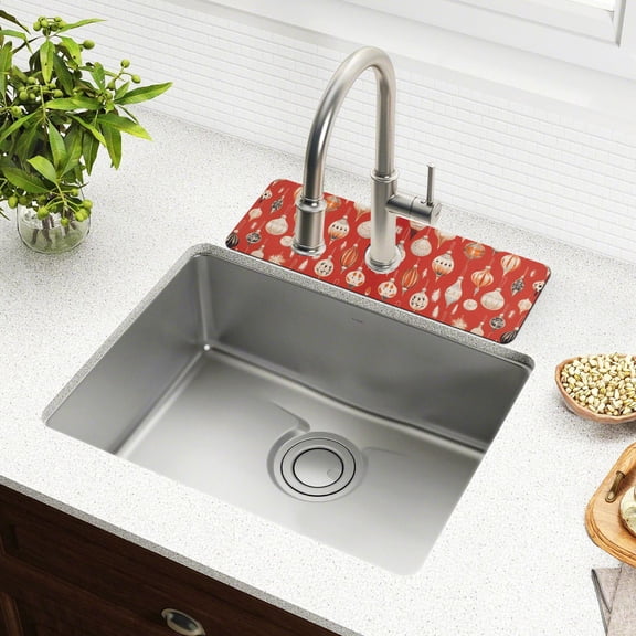Yayeee Faucet Mat for Kitchen Sink 14.7" Diatomite Long Splash Guard Pad, Christmas Ornaments Pattern