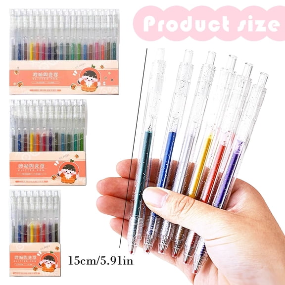 Clearance Under $3.89! 12PCS Glitter Gel Pens, Retractable Sparkle Ink Pens for Art & Coloring, Plastic, for DIY Crafts, (15cm, Assorted)