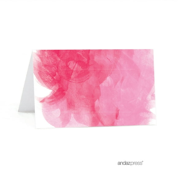 Pink Watercolor Wedding Printable Table Tent Place Cards, 20-Pack