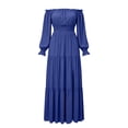 thumbnail image 5 of qafoshin Off Shoulder Dresses for Women Long Sleeve Solid Color Slit Maxi Dress, 5 of 6