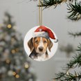 thumbnail image 3 of DistinctInk Hanging Ceramic Christmas Tree Ornament with Gold String - Great Gift/Present - 2 3/4 inch Diameter - American Foxhound Puppy Drawing Design, 3 of 4