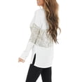 thumbnail image 5 of YWDJ Womens Tops Dressy Fashion Womens Popular Splicing Sequin V-Neck Casual Long Sleeve Tops White S, 5 of 8