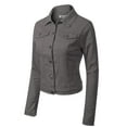 thumbnail image 3 of MixMatchy Women's Solid Button Down Long Sleeve Classic Outerwear Cropped Denim Jacket, 3 of 4