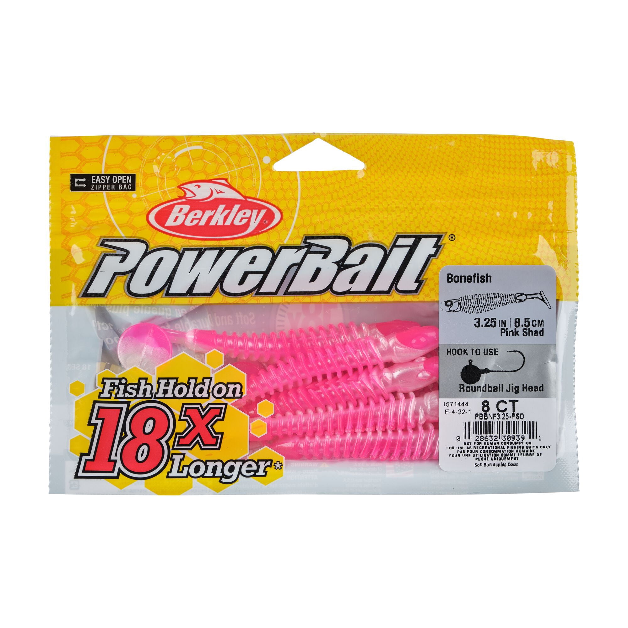 Berkley PowerBait® Bonefish, 3.25 in, Swimbaits, Pink Shad (8 Count)