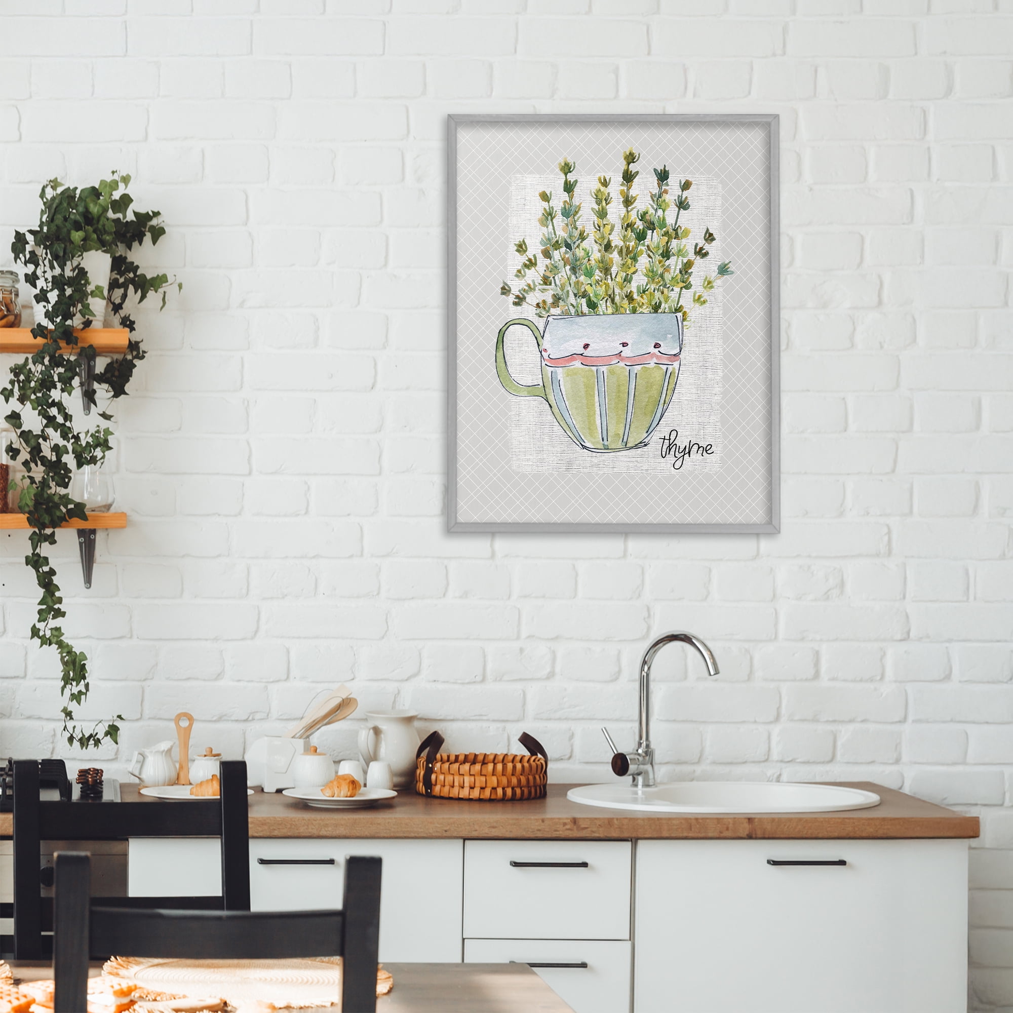Stupell Industries Thyme Herb Mug Gray Framed Giclee Art, design by Livi Finn