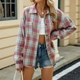 thumbnail image 4 of Womens Flannel Tops Blouses Shacket Long Sleeve Button Down Ladies Casual Blouse,Pink,m, 4 of 8