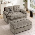 thumbnail image 4 of Muumblus 56" Loveseat with Storage Ottoman, Adjustable Backrest, USB, Phone Stand, Comfy Leisure 2-Seater Sofa Bed for Living Room, Brown Chenille, 4 of 13