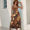 thumbnail image 5 of Honeycomb Print Dress Summer Street Style Bohemia Long Dresses Female Sleeveless Printed Maxi Dress, 5 of 9