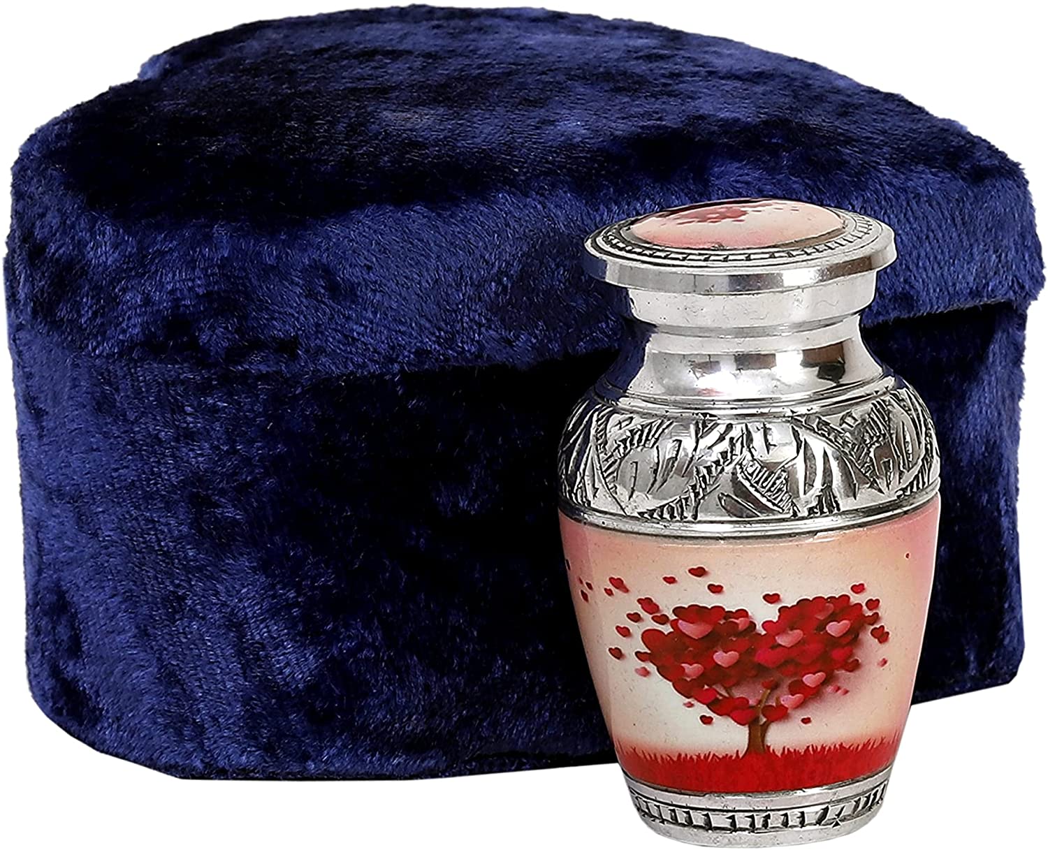 hlc Beautiful Small Lovely Beautiful Red Heart Cream Keepsake Urn Qnty 1 - Keepsake Urn for Human Ashes with 1 Velvet Box Bag - Peaceful Engraved Mini Memorial Affordable Keepsake Urn (3.5 cu.in)