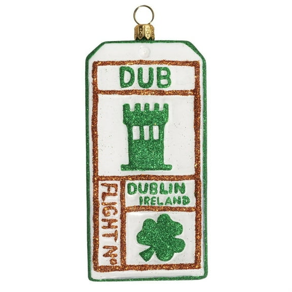 Joy to the World Dublin Ireland Luggage Tag Polish Glass Christmas Tree Ornament