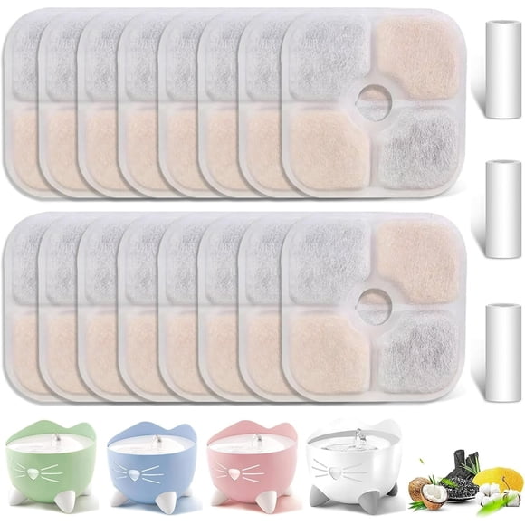 16 Pack Cat Water Fountain Filter Replacement Compatible with Catit PIXI Cat Drinking Fountain, Cat it Water Filters Keep Your Pet Healthy and Hydrated ((16+3)