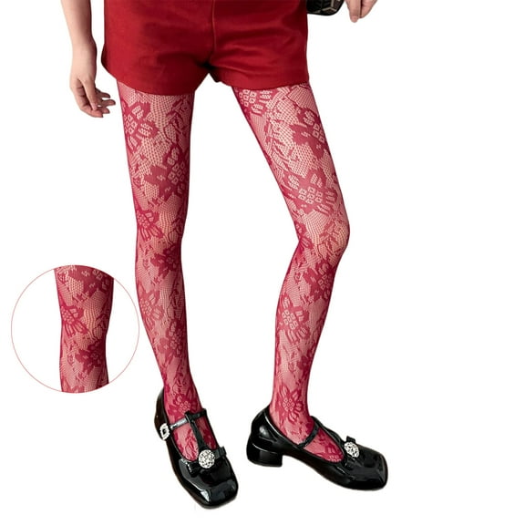 Women Hollowed Out Sheer Fishnets Lace Colored Pantyhose Aesthetic Elegant Flower Patterned Tights Leggings Stockings