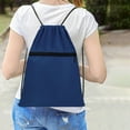 thumbnail image 2 of Drawstring Backpack Bag, Waterproof Back Sack with Zip Pocket, Gym Drawstring Bags Swim Bag for Men Women (Navy), 2 of 6