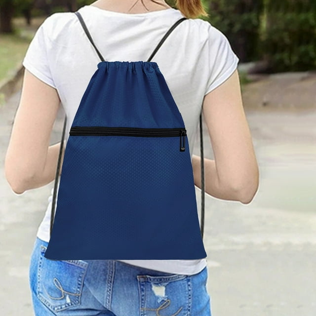 Mochila Deportiva Impermeable con Cordón Ajustable | Bolsa Multifuncional de Tela Oxford para Fitness y Viajes | Bolsillo Pequeño | Color Azul Marino | 160 G