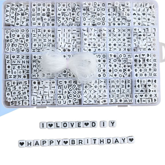 DESIGNICE 1200PCS 6mm Square Acrylic Alphabet Beads Big Hole Letter Cube Beads with String for Jewelry Making Bracelets Key Chains