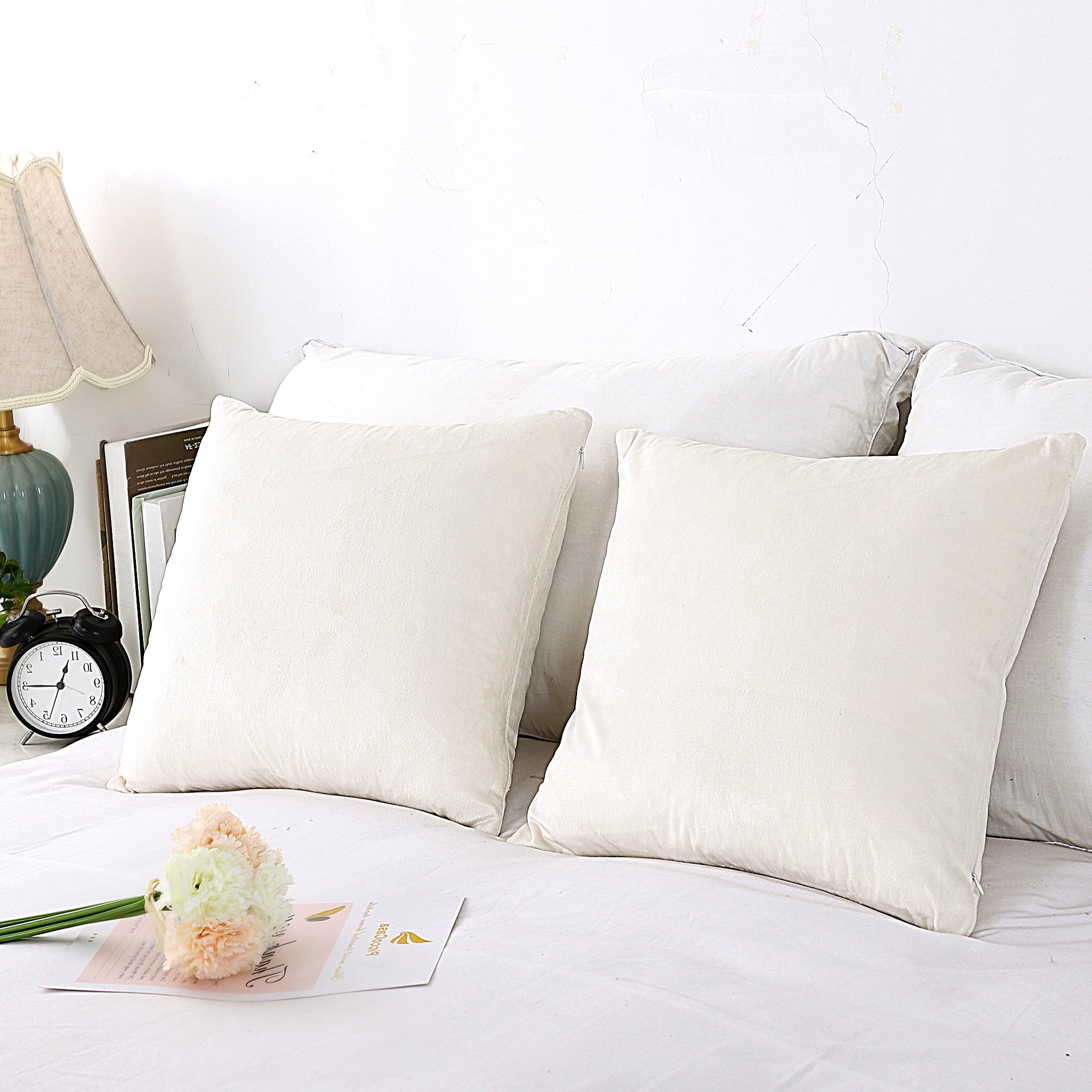 PiccoCasa Striped Decorative Throw Pillow Covers, Striped Cushion Covers, Sofa Pillow Covers Solid Velvet White 16x16 Inch