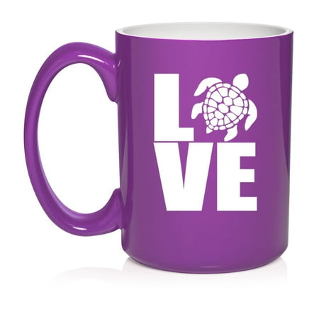 

LOVE Sea Turtle Ceramic Coffee Mug Tea Cup Gift for Her Him Friend Coworker Wife Husband (15oz Purple)