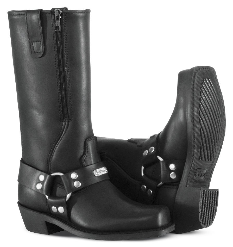 Womans Zipper Harness Boots Black 